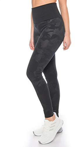 Kendindza Damen Sport Leggings Hoher Bund High Waist Bauch Weg (Schwarz | Camouflage, L/XL)