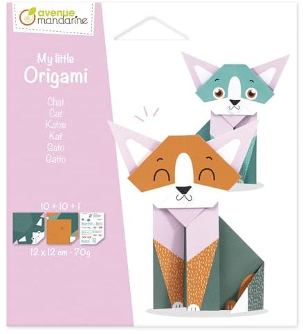 Avenue mandarine OR508C - Packung My little Origami mit 20 Origami Blätter 12x12 cm, Katze
