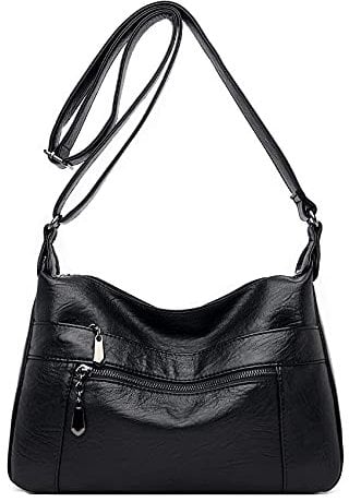 Sacmill Womens Leather Crossbody Bags Multi Pocket Soft Ladies Leather Shoulder Handbag Lightweight with Adjustable Shoulder Strap