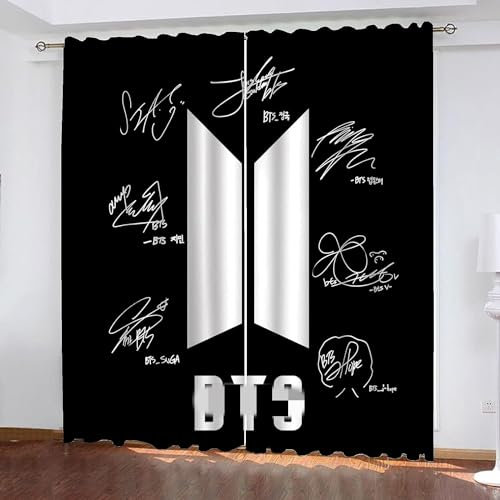 Fgolphd Bangtan Boys Verdunkelungsvorhang-Set für Schlafzimmer 3D-Druck BTS vorhänge für Kinderzimmer schiebegardine Blickdicht für Dekoration Wohnzimmer Esszimmer (11,100×140(BxH) cm)