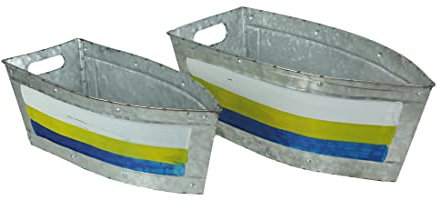 Set of 2 Galvanized Metal Boat Planters - Stylish Flower Tubs for Indoor and Outdoor Greenery - Seafaring Charm - Nautical Decor for Your Home and Garden