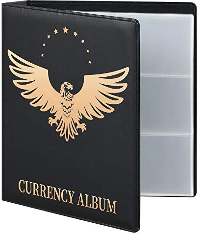 MUROAD Premium PU Banknote World Currency Collection Album, 90 Taschen Dollar Bill Holders für Sammler, Classic Paper Money Collecting Storage Book Album Binder Supplies (Black)