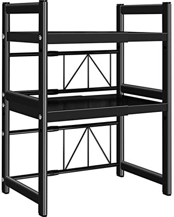 Einstellbare Hochleistungsmikrowellenständer Horizontale Verlängerung Küche liefert Geschirr Lagerungständer Organizer für Home Office Carbon Steel Matte schwarz
