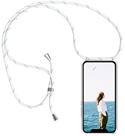 YuhooTech Mobile Phone Chain Case Compatible with iPhone 13 Mini, Smartphone Necklace Case with Strap - Cord with Case for Hanging in White