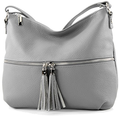 modamoda de T159 Damen Leder Umhängetasche Schultertasche Medium handmade in Italy, Farbe:Telegrau2021