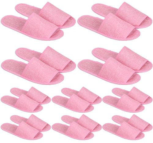 ACMEDE 10 Paia di Pantofole Usa e Getta Estate Pantofole Spa Traspirante Ciabatte Antiscivolo Monouso Pantofole di Lino con Punta Aperta per Viaggi Casa Hotel Centro Benessere Ospiti (Rosa)