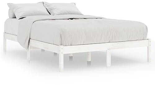 vidaXL Bois de Pin Massif Cadre de Lit Sommier à Lattes Lit Adulte Cadre à Lattes sur Pied Chambre à Coucher Intérieur Blanc 120x190cm UK Petit Double