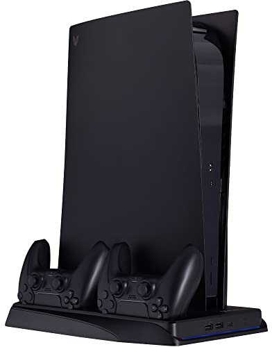 Steeldigi Multifunktional Ps5 Controller Ladestation “Azure Crow” - Controller Halter und Ps5 Lüfter Kühler - Docking Station mit Einem Regal für 12 Spiele - Ps5 Ständer (schwarz)