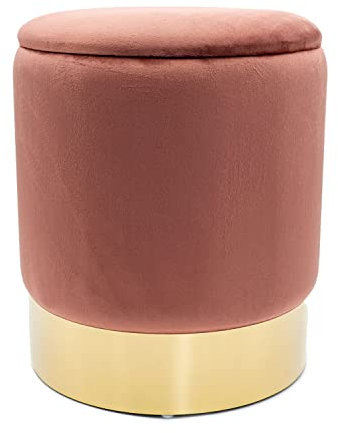 casamia Samthocker mit Stauraum Ø 31 H 38 cm Deko Hocker Samt Verlour Hocker Gold Hocker Schminktisch Farbe Rose