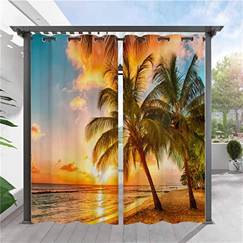 SK Studio 2 Stück Outdoor Vorhang Wetterfest Wasserdicht Sichtschutz Sonnenschutz Vorhang mit Strand-Ozean-Druckmuster für Balkon Terrasse Veranda Pergola Gartenlaube Stil 1, 210x230cm