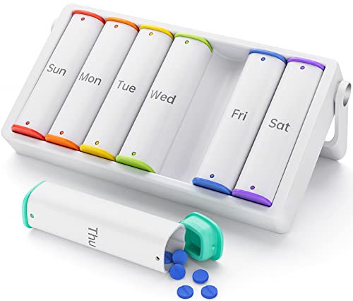 Tablettenbox 7 Tage Morgens Abends, KOVIUU Woche Pillendose 2 FäCher, Medikamentenbox Unterwegs, Pill Box,GroßE Tabletten Tablettendose, Supplement Pillenbox für Medikamente, Vitamine, fischöl, Weiß