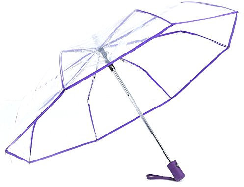Oikabio Parapluie transparent automatique pour femmes et - Parapluie pliable et coupe-vent - Bordure transparente et violette