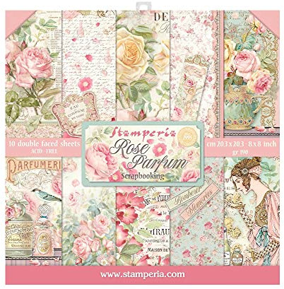 Stamperia International SBBS73 Scrapbooking Small 10 Sheets CM 20, 3x20, 3 (8 X8) -Rose Perfume, Multi Color, X20, 20.3 x20.3 cm