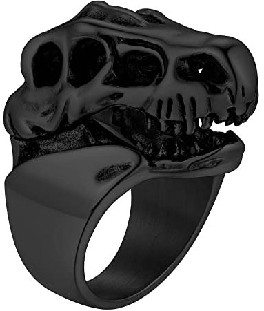 Richsteel Schwarz Ring für Herren Damen Punk Gotik Dinosaurier Ring in Größe 54 Dinosaurier Fingerring mit Geschenkebox für Freunden Ehemann