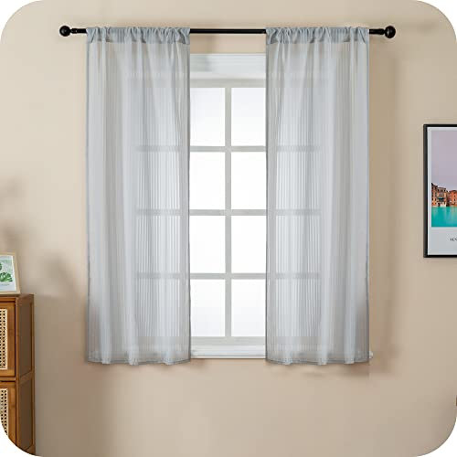 GIRASOLE HOME® Coppia Tende Filtranti Fantasia a Righe Verticali Tenda per Finestra ed Interni 2 Pannelli con Tasca e Passanti Nascosti (Grigio, 70x145cm)