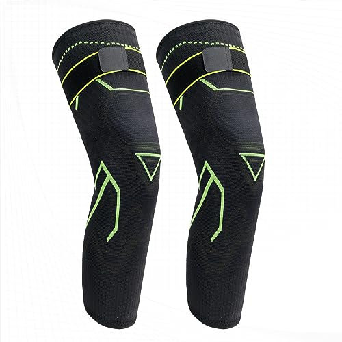 INDEEMAX 1 Paar Kompression Lang Kniebandage Männer & Damen, Kniestütze mit Kompressionsriemen Klettverschluss, Elasticated Kniebandagen für Laufen, Fußball, Bandage Knie für Meniskus, Arthritis, PCL
