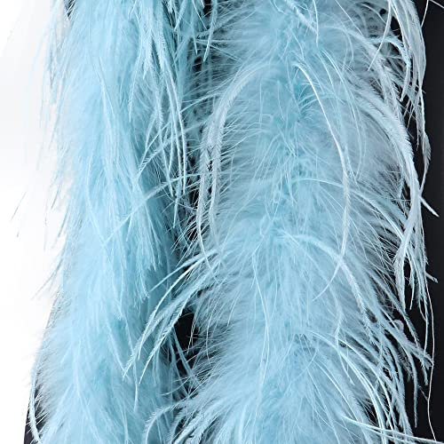 SYSUII Flauschige Marabu-Boa zum Basteln, 200 cm Natürliche Straußenfeder Schal Federboa DIY Verkleidung Zubehör Halloween Hochzeit, Party Dekorationen 1920s Gatsby Karneval Kostümzubehör -Hellblau
