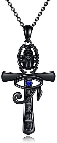 VONALA Ankh-Halskette Sterlingsilber Auge des Horus Halskette schwarzes Kreuz Skarabäus-Anhänger Halskette altägyptischer Schmuck Geschenk für Männer und Frauen
