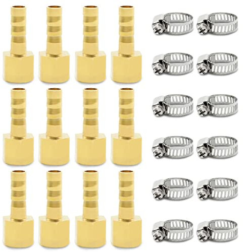 Bwintech 12 piezas de accesorios de espiga para manguera, 3/8 BSP hembra x 8 mm conector de espiga con 12 abrazaderas