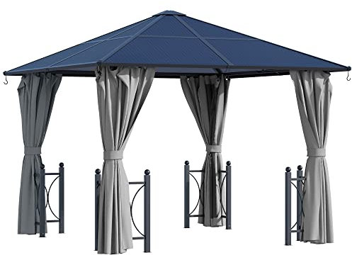 Outsunny Pavillon de Jardin tonnelle Rigide dim. 3L x 3l x 2,6H m 4 parois latérales Anti-UV Grise 4 moustiquaires zippées alu Polycarbonate Noir