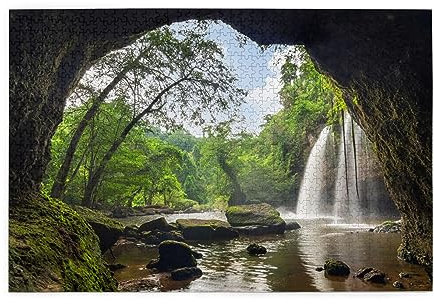 Mountain Waterfall Print Jigsaw Puzzle 1000 Pieces Wooden Puzzle Gifts For Adult Family Wedding Graduation Gift Vertical Version