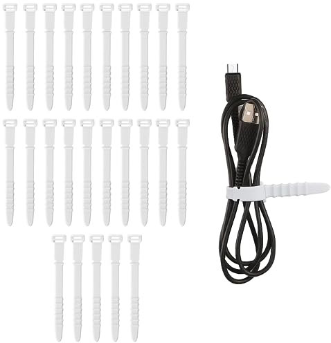 Silikon Kabelbinder, 25 Stück Wiederverwendbare Kabelbinder Elastischer Kabelhalter Verstellbare Draht Organizer Bänder Mehrzweck Kabelschnüren Organizer (Weiß 11,3 x 1 cm)