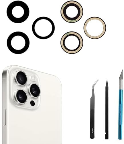2pcs/Set 15 Pro Back Camera Lens Replacement for iPhone 15 Back Camera Lens Rear Glass Replacement with Pre-Installed Adhesive + Repair Tool Kit, Anti-Lens Scratch & Waterproof