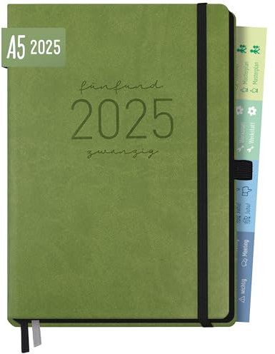 Häfft® Chäff-Timer Deluxe Kalender 2025 A5 Grün Buchkalender, Terminkalender, Terminplaner mit Stiftschlaufe, Gummiband & Einstecktasche - nachhaltig & klimafreundlich