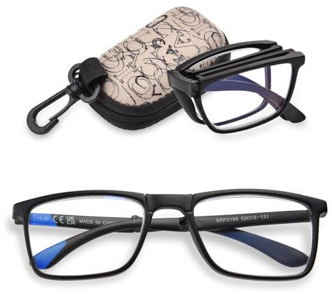 YUKANG Faltbare Lesebrille Damen und Herren, Tragbare Brille Superleichte Anti-Müdigkeit, Blaulichtfilter Lesehilfe für Senioren Sehhilfe mit Blendfreie UV Brille (Schwarz 2.0)