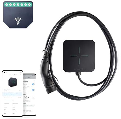 LEKTRI.CO TRI Ladegerät für Elektroautos – Typ 2 Ladestation für Elektrofahrzeuge, dreiphasige Ladestation mit 22 kW, PV-kompatibel, 5 m Ladekabel für Elektroautos, WLAN-Verbindung mit mobiler App