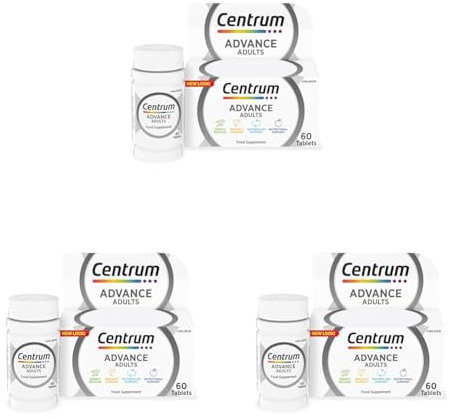 Centrum Advance Multivitamin Tablets for Men and Women, Vitamins with 24 Essential Nutrients Including Vitamin C, D and Zinc, 60 ct (Packaging and Tablet Colour May Vary Slightly) (Pack of 3)