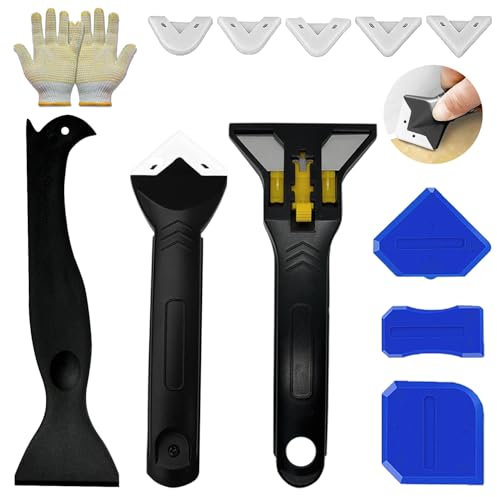The Silicone Tool Finishing Pack Upgraded Tools with Safety Gloves Bath Sealant Remover Caulking Tools Kit Scraper Profiling Smoother Smoothing Removal Applicator for Bath Tiles Floor Corners etc
