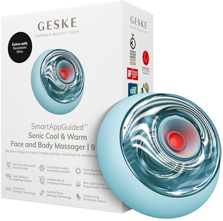 GESKE Sonic Cool & Warm Face & Body Massager | 9 in 1 | Straffend | SmartAppGuided™ | Elektrisches Massagegerät | Gesicht & Körper | Batterielose Wärme- & Kühltechnologie | Entspannend