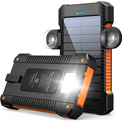 Solar Powerbank 38800mAh Portable Charger with Suction Cup Holder USB C Input Torch, Outdoor Waterproof External Battery with Hanger, Quick Charge, Solar Panel Cell for Camping Travel