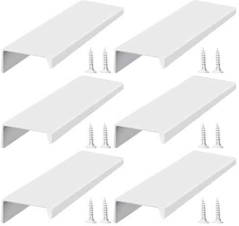 TYGFRT 6-Piece Hidden Door Handles - White Metal Drawer Handles for Kitchen & Bedroom