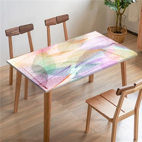 Morbuy Tovaglia con Bordo Elastico Rettangolare, Stampa Foglie 3D Tovaglie Elastica Impermeabile Antimacchia Copritavolo Quadrato da Esterno Resistente al Vento (Foglie Rosa,170x95cm)