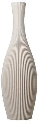 SLIMPRINT Bodenvase Stella Creme Weiß, 18,8 x 60 cm, Hohe Dekovase für Pampasgras mit Modern Streifendesign, Recycelter Biokunststoff