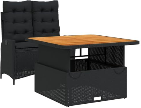 vidaXL Garten Essgruppe mit Kissen 5-TLG., Gartenmöbel Set Sitzgruppe, Essgarnitur Gartengarnitur, Terrasse Balkon Möbel Garnitur, Schwarz Poly Rattan
