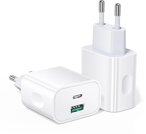 2 Stück 20W USB C Ladegerät, Schnellladegerät PD3.0 + QC 3.0, Netzteil USB C Kompatibel mit iPhone 16/15/14/13/12/11 Pro,Galaxy S24 S23 S22 Ultra/S21/S20