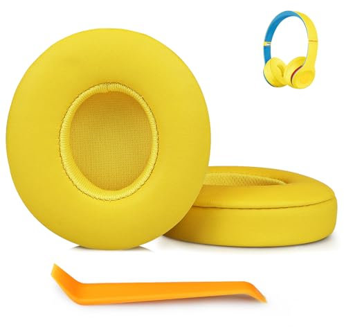 SINOWO Almohadillas de repuesto para auriculares inalámbricos Beats Solo 2 y Solo 3, Solo2 Solo3 con espuma viscoelástica de aislamiento de ruido, piel de proteína suave (amarillo club)