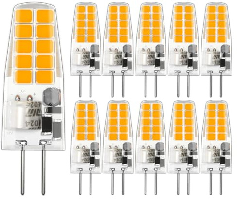 LUTW Lampadine LED G4 12V 2W = 20W 220LM Bianco Caldo 3000K 10 pezzi | G4 LED, Lampadine G4 LED AC/DC 12V per Cappa da Cucina, Non Dimmerabile, Nessun Sfarfallamento, CRI 83