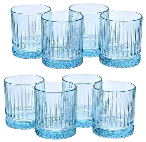Queensway Home & Dining Elysia Coloured Glasses Set Premium 355ml & 450ml Whiskey Tumblers, Vintage Cut Design Dishwasher Safe, Ideal for Cocktails, Water or Gifts Set of 4/8