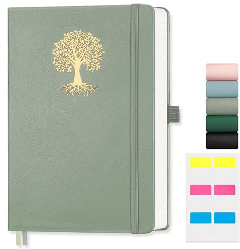 EMSHOI A4 Notebook Lined - 100 GSM Hardcover Leather Journal with Sticky Notes, 192 Pages College Ruled Notebook for Women Men Work School Writing Journaling, 21.5 X 29.7 cm - Light Green