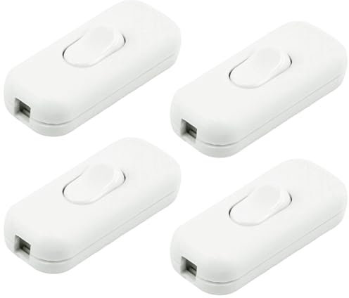 Zwischenschalter Inline Schalter Kippschalter 4 Stück 6A 220V Weiß Schnurzwischenschalter Kabelschalter Interrupteur Schnurschalter Ideal für Lampen Kleingeräte Flammhemmende Kunststoffausführung