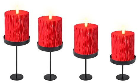 Magnet Kerzenhalter schwarz 4er Set - H 12/10 / 8/6 cm - Metall Kerzenständer für Stumpenkerzen - Festtags Deko Advents Kerzenleuchter magnetisch für Metalltabletts