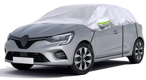 Opaltool Halbgarage für Hatchback 2005-2023 Renault Clio, Silber Maßgeschneidertes Autogarage Softtop Halbabdeckung mit Verstellbaren Haken und Ohrkappen