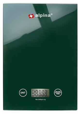 alpina Bilancia da cucina digitale – Carrello da cucina in g, lb, oz e ml – Precisione Wage con funzione tara – Accessori da cucina – 22 x 15,5 cm – Verde