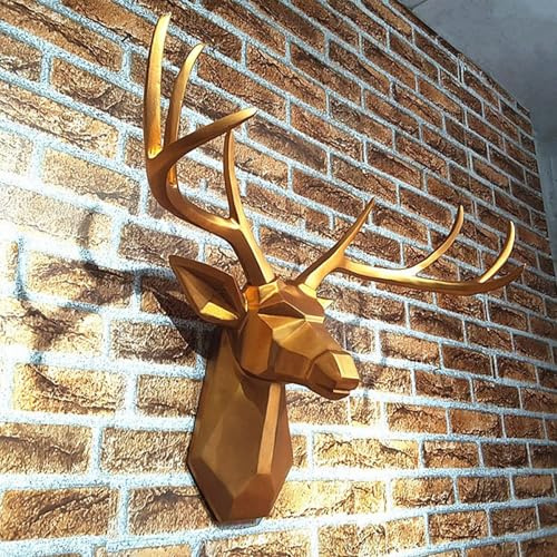 TUPAFJU Künstliche Tierkopf Wanddeko, 3D Wanddekoration, Hirschkopf, Hirschkopf Wanddeko, Hirschkopf Geweih Wanddekoration, Wohnzimmer, Schlafzimmer Wand Skulptur Wandbehang Simulation(M)