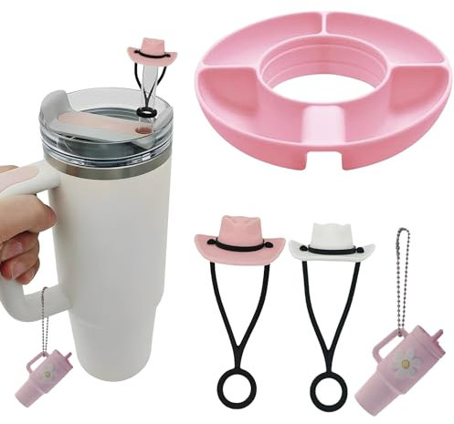MOSNOW Cup Snack Bowl Compatible with 30OZ &40 OZ,Snack Tray, Reusable Snack Bowl, Easy - to - Carry Silicone Snack Bowls, 4 Separate Trays of Candy, Popcorn, Fruit, Snacks (Pink)