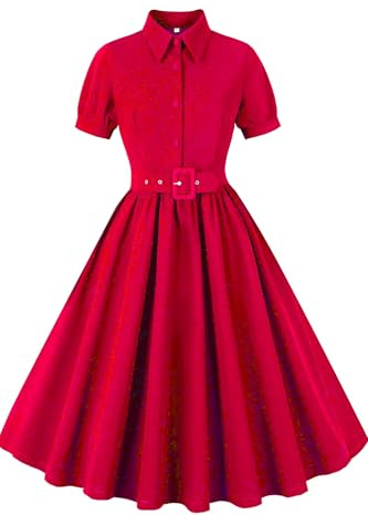 AXOE Damen Rockabilly Kleid 50er Jahre mit Gürtel | Pin up Stil, Leicht Elastisch, Atmungsaktiv, S-4XL, Knielang, Petticoat Kleid Damen für Festliche, Party, Alltag